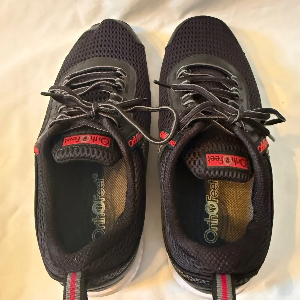 Orthofeet 617 Sprint Mens Walking Shoes Black Grey Mesh 10.5 6E XX-Wide